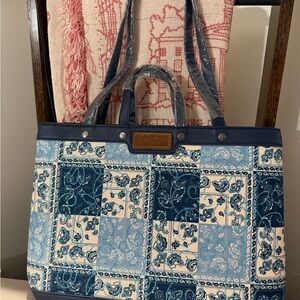 Wrangler Navy and Cream Patchwork Tote